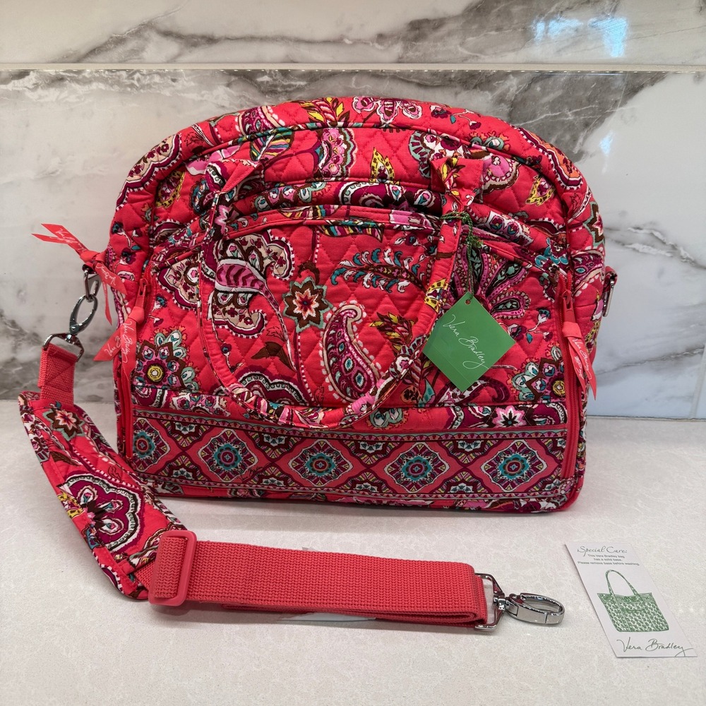 Vera Bradley Retired Call Me Coral Metropolitan Large Laptop Commuter Bag NWT